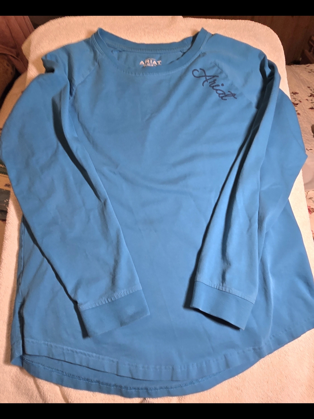 Ariat Women's Small Ropey Shield Long Sleeve T Blue Western Rodeo Graphic Shirt